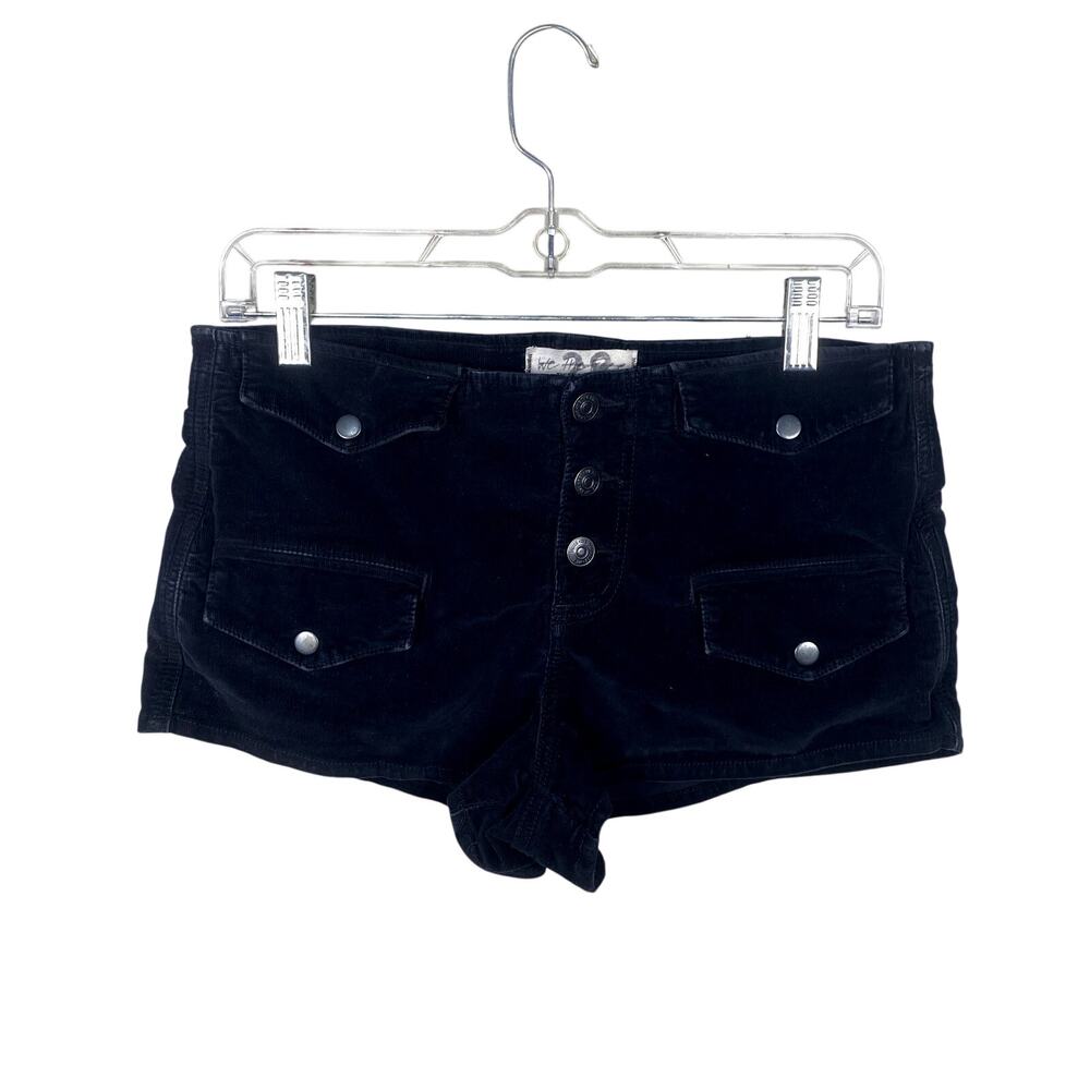 Vtg Y2K Free People Blk Corduroy High Waisted Cheeky Shorts Goth Grunge Alt 28 W